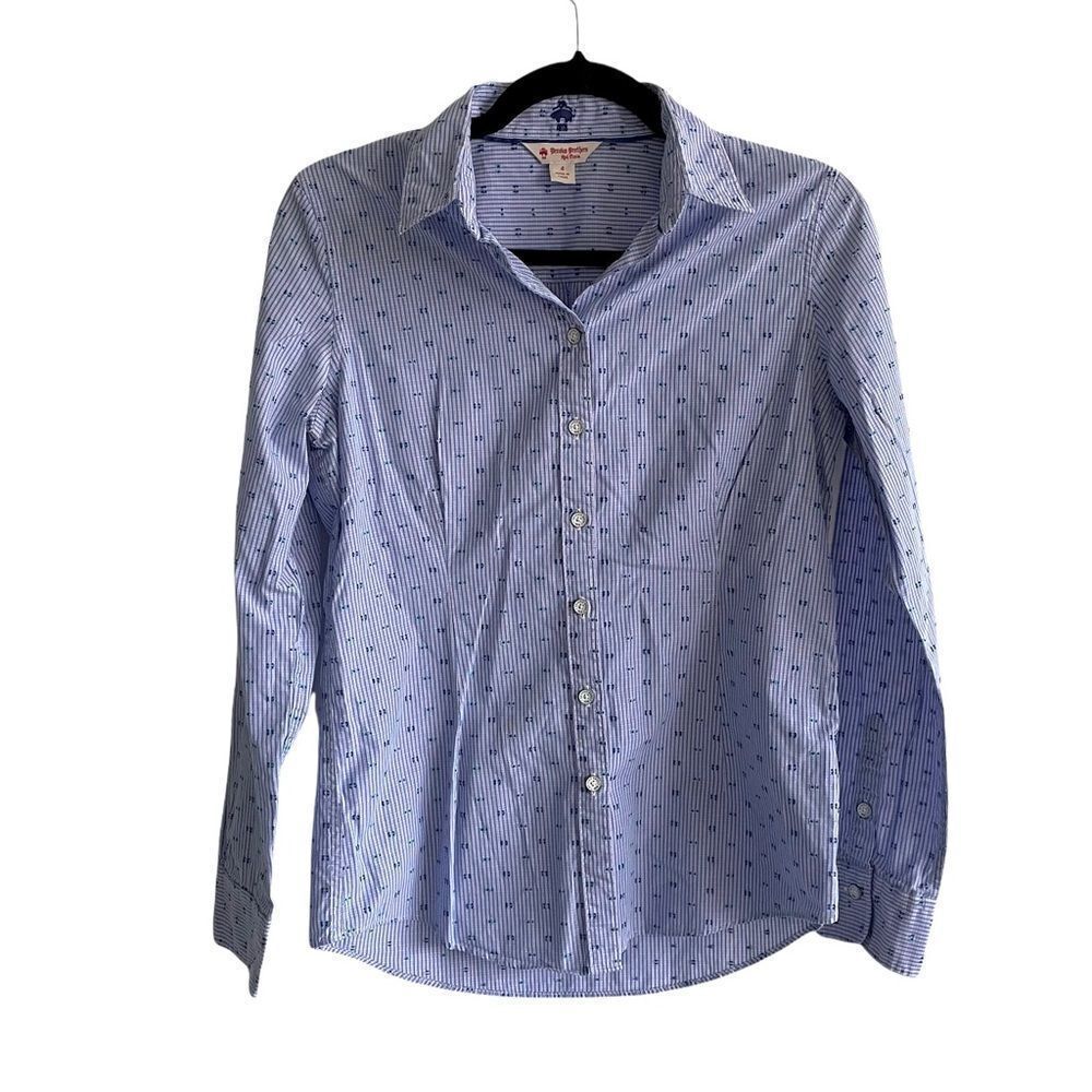BROOKS BROTHERS Long Sleeve Button Front Shirt Blouse Blue 4